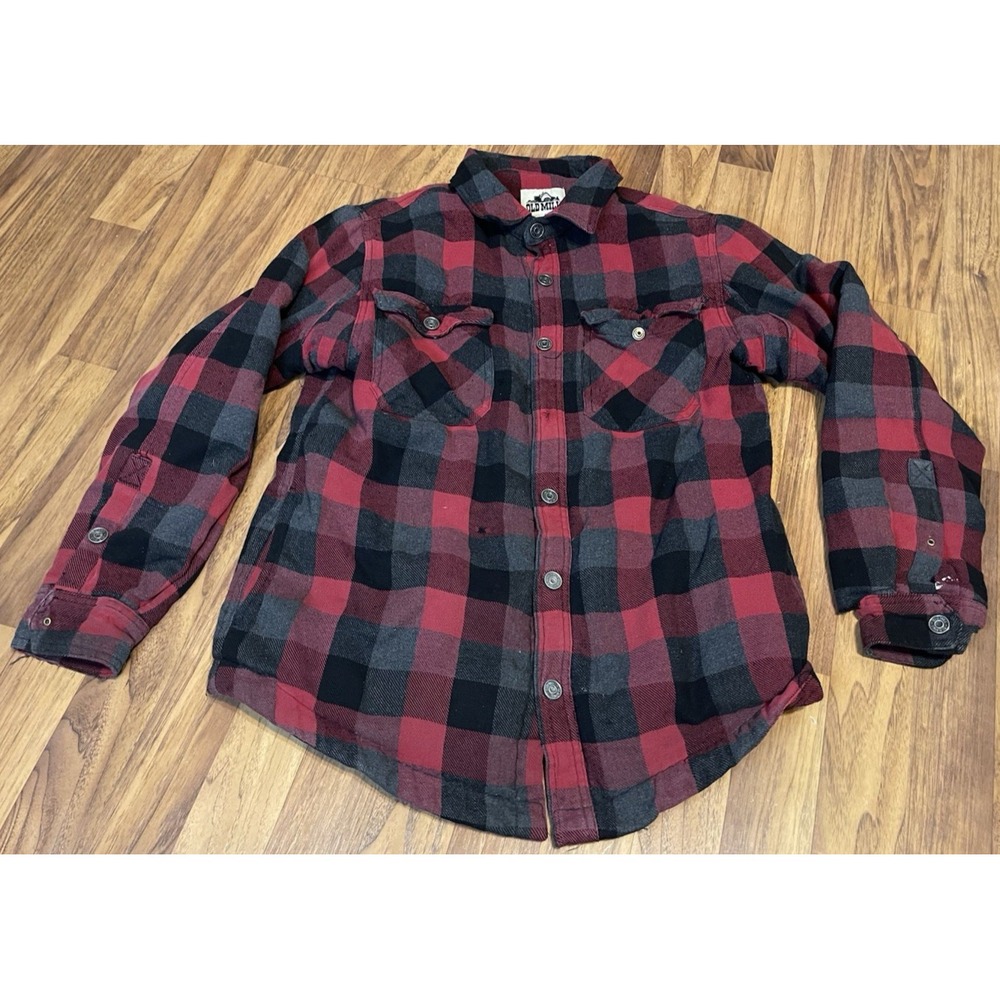 Old Mill Shirt Mens Medium Red Black Plaid Flannel Lined Snap Front Shacket